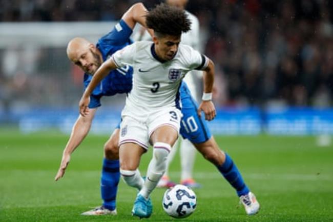 Teemu Pukki struggles to get the ball off Rico Lewis during the 19-year-old’s fine display.